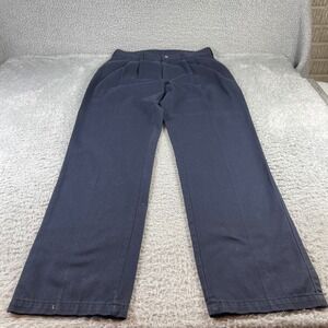 Mens Navy Blue Pleated Chino Pants 100% Cotton Twill Straight Leg 35x35